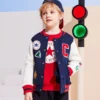 Baseballjas met kleurblokken en borduursels Aziatische maten “Marineblauw Wit Rood”