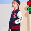 Baseballjas met kleurblokken en borduursels Aziatische maten “Marineblauw Wit Rood”