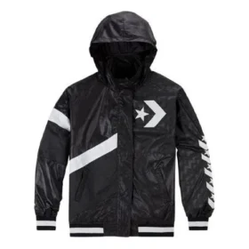 Casual sportjas met capuchon en logo Zwart