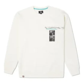 Converse New Year-serie voor heren, pullover met borstzak en fleecevoering, ronde hals, melkwit