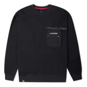 Converse New Year Series heren pullover met fleecevoering, ronde hals en borstzak, donkerzwart