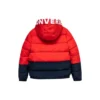 Donsjack met capuchon en fleecevoering met logobadge Aziatische maten “Rood Zwart”