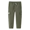 Effen broek met elastische taille Aziatische maten “Olijfgroen”
