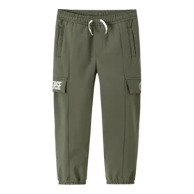 Effen broek met elastische taille Aziatische maten “Olijfgroen”