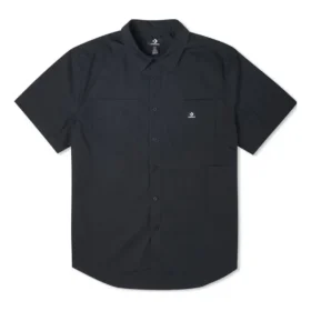 Effen geweven Carpenter Button Down Aziatische maatvoering “Zwart”