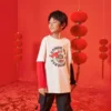 Logo Rabbit Year bedrukt T-shirt met lange mouwen Aziatische maten “Wit Zwart Rood”