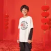 Logo Rabbit Year bedrukt T-shirt met lange mouwen Aziatische maten “Wit Zwart Rood”