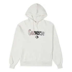 Witte loszittende fleecehoodie met geborduurd logo